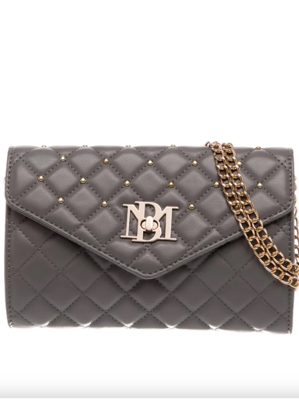 Badgley Mischka New With Tags Quilted Gray Crossbody Bag with Gold Chain